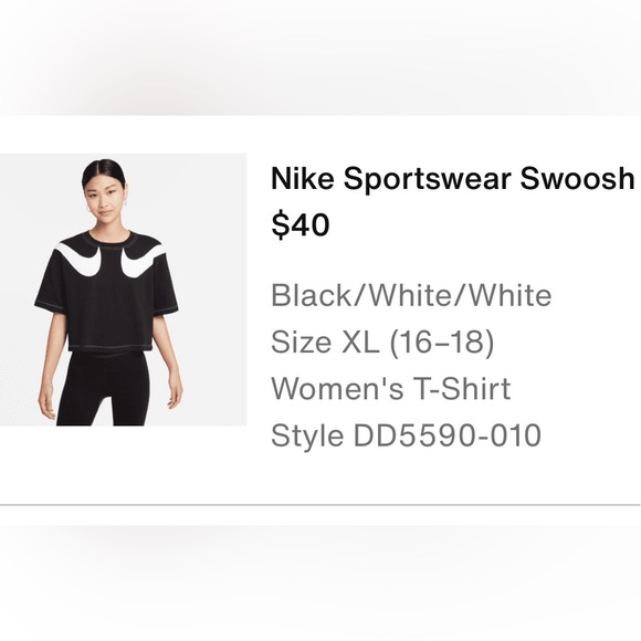 Nike Tops - Nike women’s swoosh crop top teeshirt NWOT